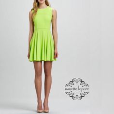 Nanette Lepore | Nwot Lime Green Super Slide Fit-And-Flare Dress | Women's Size 8 Life Isn't Perfect, But Your Outfit Can Be Condition: New Without Tags This Item Comes From A Pet & Smoke Free Environment! Green A-line Silhouette Dress, Spring Dresses With Flattering Silhouette And Flared Hem, Spring Fit And Flare Dress With Flattering Cut, Spring Cocktail Dress With Flared Hem, Fitted Flare Summer Dress, Fitted Flare Dress For Summer, Fit And Flare A-line Mini Dress With Flattering Cut, Green Flared Skirt Dress For Spring, Spring Evening Flare Dress