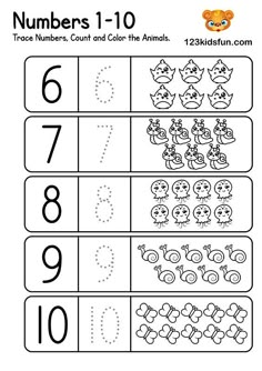 numbers 1 - 10 worksheet for children to learn how to write and color