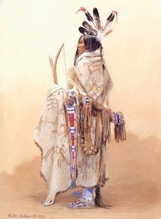 an image of a native american man dressed in traditional clothing and headdress with feathers on his head