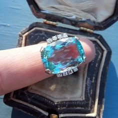 Absolutely Stunning 14k White Gold Diamond Aquamarine ring... Perfect Vintage Pre Owned Condition. Size 5, sizable. Weight 9.05 Grams. Color of Aquamarine is light to Medium blue, in depend on lighting. Aquamarine is about 18mm x 13mm.. Some Pics ENLARGED to see details. check Measurements please. all sales are final. Antique Box for Display Only. Gold and diamonds was tested by jeweler. Luxury Diamond Gemstones For Wedding, Luxury Cushion Cut Gemstones For Wedding, Platinum Topaz Gemstone Ring For Wedding, Wedding Platinum Topaz Ring, Platinum Topaz Wedding Ring, Luxury Emerald Cut Topaz Wedding Ring, Elegant Diamond Gemstones With Vs Clarity, Elegant Cushion Cut Gemstones For Wedding, Luxury Silver Gemstones For Wedding