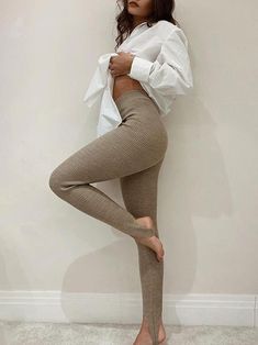 🚚FREE Shipping on orders over $80 ✨ use Code: "Mylook" for Extra Discount at checkout Gender: Women Type: Bottoms Feature: Solid Material: Polyester/Cotton Style: Casual/Fashion Color: Khaki Size: S, M, L Please Note: All Dimensions Are Measured Manually With A Deviation Of 1 To 3cm Slim Yoga, Work Pants Women, Slacks For Women, Hip Style, Winter Leggings, Legging Sport, Ribbed Leggings, Leggings Sale, Knit Leggings