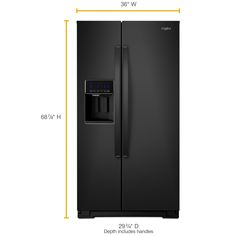 the side by side refrigerator is shown with measurements