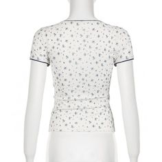 Please refer to our sizing chart for a guideline when choosing a size. 5 business days order processing time. 90% polyester 10% elastane Fitted Printed Casual Tops, Casual Fitted Printed Top, Fitted White Printed Tops, White Non-stretch Trendy Tops, Trendy White Non-stretch Tops, Fitted Patchwork Short Sleeve Tops, Fitted Patchwork Tops With Short Sleeves, Fitted Printed Top For Spring, Stretch Cotton Printed Tops