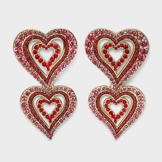 New Sugarfix By Baublebar Crushing On You Statement Earrings Red Hearts Nickel Free Post Back Closures Smoke Free Home. Trendy Heart Earrings For Party, Beaded Heart, Half Updo, Low Bun, Earrings Red, Free Post, Red Hearts, Your Crush, Heart Studs