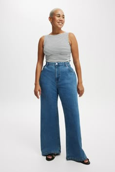 CURVY STRETCH WIDE LEG JEAN Oxford Jeans, Jeans For Curvy Women, Outfit Info, Mum Style, 90s Mom, Hundreds And Thousands, Wide Legged Jeans, Midsize Outfits, Size 16 Women