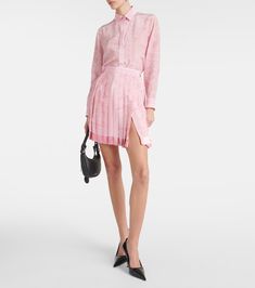 Barocco pleated silk miniskirt in pink - Versace | Mytheresa Pink Versace, Versace Pink, Spring Knits, Versace Outfit, Pink Trim, Pink Shirt, Shirt Skirt, Color Name, Silk Shirt