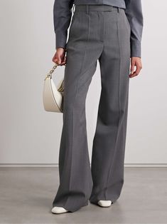 VALENTINO GARAVANI Wool-blend wide-leg pants Formal Gray Wide-leg Pants, Timeless Wide-leg Office Pants, Gray Wide Leg Business Pants, Elegant Gray Wide-leg Dress Pants, Tailored Wool Wide-leg Pants, Timeless Tailored Wide Leg Pants, Timeless Wide Leg Tailored Pants, Timeless Wide-leg Dress Pants For Office, Modern Wide-leg Wool Pants