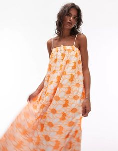 Topshop eyelet strappy chuck on midi dress in orange floral | ASOS Sewing Clothes Women, Floral Style, Sewing Clothes, Asos, Topshop, Midi Dress, Orange, My Style, Floral