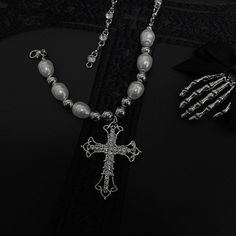 Material: Alloy Length: 41cm Gothic Alloy Clavicle Chain Necklace, Gothic Clavicle Chain Necklace In Alloy, Gothic Stainless Steel Clavicle Chain Necklace, Metal Cross Jewelry With Adjustable Chain, Metal Cross Pendant Necklace With Adjustable Chain, Metal Chain Cross Necklace, Stainless Steel Cross Necklace With Adjustable Chain, Metal Clavicle Chain Necklace With Cross Pendant, Stainless Steel Cross Necklace With Chain