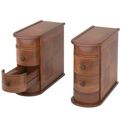 two wooden drawers sitting next to each other