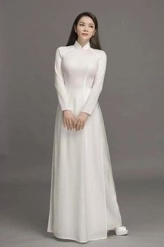 #ad Top Seller for White Ao Dai Vietnamese Chiffon Double Layer Dress with Pants G87, Fashion Dresses Luxury Silk Fitted Ao Dai, Ao Dai Dresses, Soe Myat Thu Zar Myanmar Dress, Dress With Pants, Ao Dai Vietnamese, Vietnamese Ao Dai, Vietnam Dress, Double Layer Dress, Girls Long Dresses