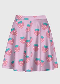 Kawaii Pink Strawberry Skirt - In Control Clothing Strawberry Skirt, Plus Size Kawaii, Fairy Kei Fashion, Pink Strawberries, Kawaii Skirt, Kei Fashion, Strawberry Pattern, Denim Hoodie, Pink Strawberry