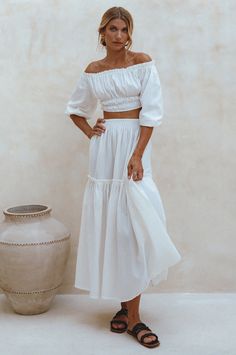 Annabelle Boho Linen Maxi Skirt Philanthropy Outfits, Tiered Skirt Outfit, Linen Maxi Skirt, Sorority Rush Dresses, Linen Crop Top, Bachelorette Dress, Casual Bodysuit, Rush Dresses, Linen Crops