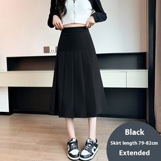 Color: Black And Long, Size: XXL Black Long Skirt, Polyester Skirt, Retro Skirt, Half Skirt, Brown Coffee, Korean Aesthetic, Mid Length Skirts, Line Skirt, Color Fabric