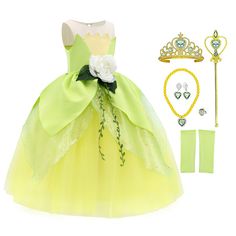 PRICES MAY VARY. Upgraded Premium Fabric - The princess tiana costume for girls is made of high-quality stretch fabric and 100% polyester fiber lining, ultra soft and cozy hand-feel. Perfect for all seasons or climates, feels gentle against girl's sensitive skin Fluffy & Breathable - The lower part of the tiana dress is made of six layers of high-quality tulle and stain, which is skin-friendly and plump, will not deform even if it is squeezed. Still fluffy even without a petticoat Specific Desig Halloween Fairy Costume, Belle Dress Up, Princess Tiana Costume, Tiana Costume, Merida Dress, Princess Belle Dress, Frog Dress, Toddler Costumes Girl, Tiana Dress