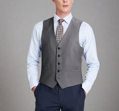 Super 140s Wool Waistcoat in Dark Grey (Regular and Long Available) by Renoir Tailored Wool Vest For Business, Tailored Wool Vest For Semi-formal Occasions, Elegant Wool Vest For Workwear, Dapper Tailored Three-piece Suit For Work, Tailored Wool Vest For Business Casual, Fitted Wool Vest For Business, Fitted Wool Vest For Business Casual, Tailored Vest With Welt Pockets For Business Casual, Business Wool Vest With Notch Lapel