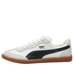 PUMA Super Liga OG Retro 'White Black' 356999-12 (SNKR/Skate/Light/Low Top) Sporty White Skate Shoes With Contrast Sole, White Sporty Skate Shoes With Rubber Sole, Sporty White Puma Skate Shoes, White Puma Sneakers For Sports, White Puma Logo Skate Shoes With Round Toe, White Puma Skate Shoes With Round Toe, White Puma Skate Shoes For Streetwear, Classic White Skate Shoes For Sports, White Skate Shoes With Vulcanized Sole For Sports