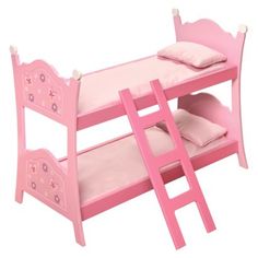 a pink doll bunk bed with a ladder