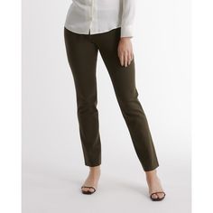 If dress pants and yoga pants had a kid - this would be it. The stretchy, performance knit makes these pants equally appropriate for work or the couch.  | Quince | Women's Ponte Straight Leg Pants in Olive, Ultra-Stretch Versatile Pant, Size Medium, Rayon Quince Green, Straight Legged Pants, Squat Proof Leggings, Straight Leg Pant, Ponte Pants, Bootcut Pants, Performance Leggings, Wide Leg Linen Pants, Yoga Pant