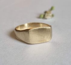 Classic pinky signet ring in a rectangular design, dainty minimalist ring jewelry for women, available in 14k gold plating, sterling silver, and in 9k solid yellow gold.  This delicate handmade gold ring is elegant and minimalist. It was made by carving wax and casting it into metal.  It is available in high-quality 14k gold plating over brass, 14k gold plating over sterling silver, sterling silver and in 9k or 14k solid yellow gold.  This ring is very comfortable to wear and great for everyday Minimalist Rectangular Ring With Polished Finish, Modern Rectangular Signet Ring For Promise, Modern Rectangular Signet Promise Ring, Modern Rectangular Signet Ring For Wedding, 14k Gold Oblong Jewelry For Anniversary, Oblong 14k Gold Jewelry For Anniversary, Modern Recycled Gold Signet Ring, Minimalist Rectangular Engraved Ring For Everyday, Everyday Minimalist Engraved Rectangular Ring