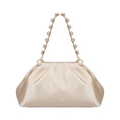 This elegant bag is crafted from satin with a vibrant beige color and features intricate twist detailing. Adorned with embroidered Swarovski stones on the handle, it adds a touch of luxury to your look. With dimensions of 23 cm in width, 8 cm in height, and 11 cm in length, it offers ample space for your essentials. Additionally, it comes with a dustbag for protection and convenience. Color: Beige Embroidered Swarovski stones on the handle Satin surface Twist detailing Comes with a dustbag  Dimensions: Width: 23 cm Height: 8 cm Length: 11 cm Cream Evening Bag With Chain Strap, Luxury Embellished Cream Bags, Elegant Satin Rectangular Bag, Elegant Rectangular Satin Bag, Elegant Rectangular Satin Evening Bag, Elegant Satin Rectangular Evening Bag, Beige Chain Strap Shoulder Bag For Evening, Beige Shoulder Bag With Chain Strap For Evening, Luxury Satin Bags For Formal Occasions