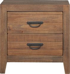 a wooden nightstand with two drawers on one side and an open drawer on the other