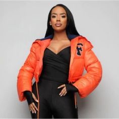 Brand New Boutique Hooded Varsity Cropped Bomber Jacket! Vibrant Orange With Letterman “F” Patch On Front! Front Side Functional Pockets. Cropped For That Perfect Streetwear Accessory For All Your Outfits! Not Too Heavy So Good To Wear Year Round! Size S/M (I’m A Large And It Fits Me So I Think It Can Be Osfm) Fall Streetwear Puffer Windbreaker, Sporty Puffer Jacket For Fall Streetwear, Sporty Puffer Jacket For Streetwear In Fall, Streetwear Puffer Jacket With Drawstring Hood, Sporty Puffer Jacket With Detachable Hood For Fall, Spring Streetwear Puffer Windbreaker, Fall Sporty Puffer Windbreaker, Trendy Streetwear Puffer Jacket With Double-lined Hood, Sporty Puffer Jacket With Detachable Hood For Spring