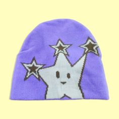 Get your hands on these trendy new "Star Emoji" graphic Y2K knit beanie hats in lavender color! Perfect for parties, casual outings or travel adventures. 💫🎥💜 #BeanieHat #Y2KStyle #Streetwear #Headwear #Hypebeast Cute Purple Beanie Hat, Trendy Purple Beanie Hat, Casual Purple Knitted Beanie, Warm Purple Beanie Cap, Purple Beanie Cap, Graphic Beanie, Star Emoji, Hats Style, Y2k Knit