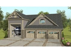 this is an artist's rendering of the garage and living area for these two - car garage plans