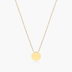 14K Yellow Gold Mini Disk Necklace Circle Shaped Yellow Gold Necklace With Adjustable Chain, Modern Yellow Gold Round Disc Jewelry, Yellow Gold Charm Necklaces With Cable Chain, 14k Gold Necklace With Adjustable Chain And Round Disc, 14k Yellow Gold Circle Necklace, Yellow Gold Coin Necklace With Adjustable Chain, Yellow Gold Round Disc Necklace For Everyday, Everyday Yellow Gold Round Disc Necklace, Yellow Gold Charm Necklaces With Coin Pendant