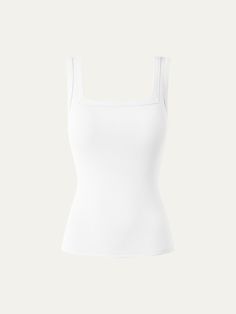 Square Open-Back Brami Tank Top Chic White Open Knit Tank Top, Fitted Tank Top With Built-in Bra And Square Neck, White Open Knit Cotton Tank Top, Square Neck Tank Top With Built-in Bra, Stretch Tank Top With Built-in Bra And Square Neck, Bra Pads, Slim Fit Top, Padded Bras, Rock A