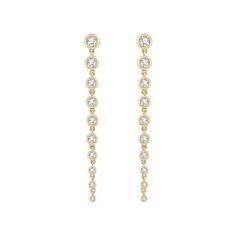 Behold these elegant, timeless diamond dangle earrings that delicately cascade in size! Make a statement with these luxurious earrings, designed to captivate and command attention. Feel the timeless elegance as the diamond sizes gracefully decrease for a stunning, classic look. This item requires appx. 1 week for assembly. 653632 Specifications Weight: 5.14 DWT (7.99 grams) Prong Count: Bezel Earring Back Type Included: Friction Backs Included Earring Type: Dangle Brand Name: Modern Brilliance C Elegant Yellow Gold Drop Diamond Earrings, Formal Yellow Gold Diamond Chandelier Earrings, Classic Gold Linear Earrings With Brilliant Cut, Elegant Yellow Gold Drop Chandelier Earrings, Classic Cubic Zirconia Long Drop Linear Earrings, Classic Diamond Accents Linear Drop Earrings, Elegant Diamond Earrings With Timeless Design, Elegant 14k Gold Earrings With Sparkling Stones, Classic Yellow Gold Diamond Earrings With Sparkling Stones