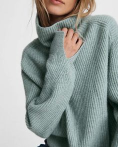 This 100% cashmere rollneck is all about soft. Relaxed fit, classic longsleeve, half cardigan stitch paneling with twisted seams. This is quality comfort. rag & bone Women's Relaxed Fit Sweater | Spring Green, Small (also in XXS,XS,M,L) Half Cardigan, Elegant Sweater, Winter Chic, Spring Sweater, Cashmere Turtleneck, Outfit Inspiration Fall, Warm Sweaters, Street Style Chic, Knitting Women Sweater