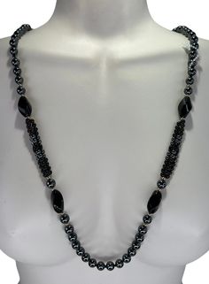 * Brand; Unbranded * Made By; Unknown * Circa; Unknown * Made In; Unknown * Necklace * Made Of; Black Hematite &   2 others are Unknown * Colors; Black, Gold, Brown * Featuring: 4 black large main    stones-6 black sm oval stones-   48 brown sm stones-24 black   hematite sm stones-14 sm gold   findings-65 3/8 wide round    black hematite stone with    knots between them * All Sizes Are Approximate  * 16in Drop  * Flaws; None Visible * Refer To Photos * Photos Are Part Of Description Silver Hematite Beaded Necklace With Polished Beads, Handmade Hematite Bead Necklaces, Handmade Hematite Round Beads Necklace, Silver Hematite Beaded Necklace With Black Beads, Silver Beaded Necklace With Black Hematite Beads, Adjustable Hematite Necklace With Black Beads, Hematite Round Beads For Jewelry Making, Silver Hematite Necklace With Gemstone Beads, Elegant Silver Hematite Beaded Necklaces