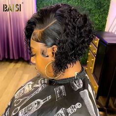 Wet And Wavy Sew In Bob, Short Curly Bob Black Women, Pixie Wig Hairstyles, Curly Bob Hairstyles For Black Women, Chin Length Bob Hairstyles, Body Wave Bob Wig, Natural Hair Haircuts, Curly Bob Wig, Wig Shop