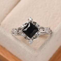 Black Wedding Rings For Women Diamond, Dainty Black Wedding Ring, Silver And Black Wedding Ring, Black Silver Ring, Black Diamond Engagement Ring Silver, Elegant Black Birthstone Ring For Anniversary, Elegant Black Filigree Ring For Anniversary, Elegant Black Filigree Ring Gift, Elegant Black Spinel Diamond Ring As Gift