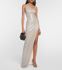 Sequined One Shoulder Gown in Silver - The Sei | Mytheresa One Shoulder Evening Dress With Side Slits For Prom, Glamorous Floor-length Gown With Side Slits, Glamorous Evening Dress With Side Slits For Prom, Elegant One Shoulder Floor-length Sequined Dress, Elegant One-shoulder Sequin Floor-length Dress, Elegant One-shoulder Floor-length Sequin Dress, One Shoulder Floor-length Dress With Side Slits For Gala, One-shoulder Floor-length Dress With Side Slits For Gala, Elegant Floor-length One-shoulder Sequin Dress