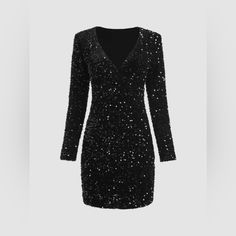 Cider Black Long Sleeve Sequin Dress, Never Worn, Still Has Tags Attached. Black Fitted V-neck Sequin Dress, Black V-neck Sequin Dress For Cocktail, Black Sequin Long Sleeve Bodycon Dress, Black Long Sleeve Sequined Bodycon Dress, Black Sequin Mini Dress For Winter, Black V-neck Sequin Evening Dress, Winter Black Sequined Bodycon Dress, Black V-neck Sequin Dress For Evening, Black V-neck Sequin Dress For Night Out