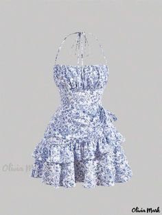 Olivia Mark - Floral Print Halter Neck Tie Waist Sexy A-Line Dress Floral Halter Dress, Ruffle Mini Dress, Komplette Outfits, Pretty Dresses, Pretty Outfits, بلاك بينك, Cute Dresses, Fashion Inspo Outfits, Floral Dress