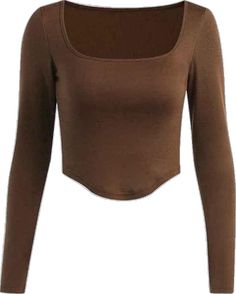 a women's cropped top with long sleeves and an open back, in brown