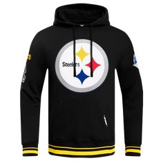 a black hoodie with the pittsburgh football logo on it and yellow trimmings