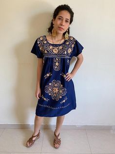 Mexican blue embroidered dress, hand embroidery tunic, fiesta outfit, resort wear, beach wedding, cinco de mayo, boho hippie, mexican party Fitted Boho Dress For Beach Cover-up, Floral Embroidery Short Sleeve Beach Cover-up Dress, Short Sleeve Embroidered Dresses For Beach Season, Bohemian Dresses With Floral Embroidery For Beach Season, Beach Cover-up Dress With Floral Embroidery And Short Sleeves, Short Sleeve Floral Embroidery Dress For Beach, Summer Folk Dress With Short Sleeves, Fitted Dress For Fiesta Festival, Fitted Folk Style Festival Dress