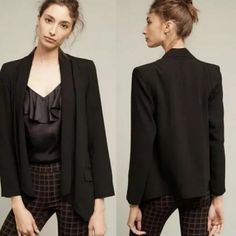 Anthropologie Cartonnier Blazer New With Tag Size Small Black Blazer For Workwear, Black Long-sleeved Blazer For Work, Black Long Sleeve Blazer For Work, Tailored Black Blazer For Fall, Fitted Blazer With Lapel Collar For Layering, Chic Black Blazer For Layering, Tailored Black Fall Blazer, Black Blazer For Business Casual In Fall, Black Blazer For Spring Layering