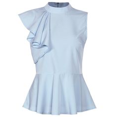 peplum ruffle asymmetric sleeveless blouse Womens Peplum Tops, Peplum Tops, Women Blouses Fashion, Blouse Sleeveless, Blue Ivory, Waist Length, Blouse Styles, Blue Blouse, Comfortable Outfits