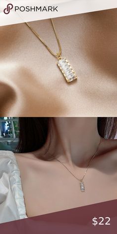 Baguette Necklace Color: Gold Material: Swarovski Crystals, Zinc Alloy June Glow Jewelry Necklaces Honey Bee Earrings, Juicy Couture Necklace, Glow Jewelry, Baguette Necklace, Natural Pearl Necklace, Nugget Necklace, Dangle Necklaces, Snake Earrings, Cz Necklace