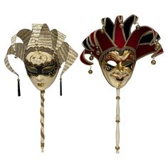 Vintage Pair of Venetian Masquerade Masks on Opera Sticks | From a unique collection of antique and modern Carnival Art at https://www.1stdibs.com/furniture/folk-art/carnival-art/. Modern Carnival, Italian Carnival, Jester Mask, Opera Mask, Carnival Art, Venetian Masquerade Masks, Venetian Carnival Masks, Fantasy Clothes, Venetian Masquerade