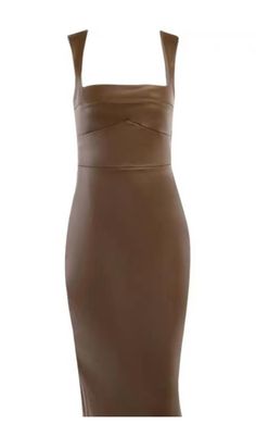 Elegant Brown Bodycon Dress For Night Out, Chic Bodycon Dress With Boning, Elegant Brown Bodycon Dress For Date Night, Brown Bodycon Dress For Date Night, Elegant Brown Sheath Bodycon Dress, Brown Leather Dress For Night Out, Elegant Leather Club Dress, Chic Brown Faux Leather Dress, Chic Bodycon Dress With Boning For Date Night