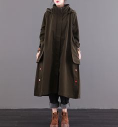 Autumn A-line Long Women Casual Hooded Parka Plus Size Coat Jacket JT2 – SimpleLinenLife Long Cotton Parka With Pockets, Cotton Long Coat Parka With Pockets, Cotton Parka With Detachable Hood, Cotton Hooded Long Coat For Fall, Cotton Hooded Long Coat Jacket For Fall, Spring Cotton Long Coat Parka, Cotton Hooded Jacket With Detachable Hood For Fall, Cotton Outerwear With Detachable Hood And Long Sleeves, Casual Cotton Long Parka