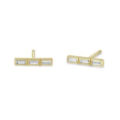 Zoë Chicco 14k Gold Channel Set Baguette Diamond Bar Earrings Curved Bar, Bar Stud Earrings, Bar Studs, Baguette Diamonds, Diamond Bar, Channel Set, Bar Earrings, Baguette Diamond, White Diamonds