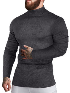 Material:100% Polyester. Features:Long sleeve. solid color. high neck. slim fit. pullover. Fitted Gray Turtleneck For Winter, Casual Stretch Turtleneck, Fitted Crew Neck Top With Ribbed Cuffs, Casual Stretch High Neck Turtleneck, Stretch Solid Color Turtleneck Tops, Stretch Turtleneck Tops In Solid Color, Stretch Casual High-neck Turtleneck, High Stretch Long Sleeve Turtleneck For Layering, Plain Stretch Crew Neck Sweater